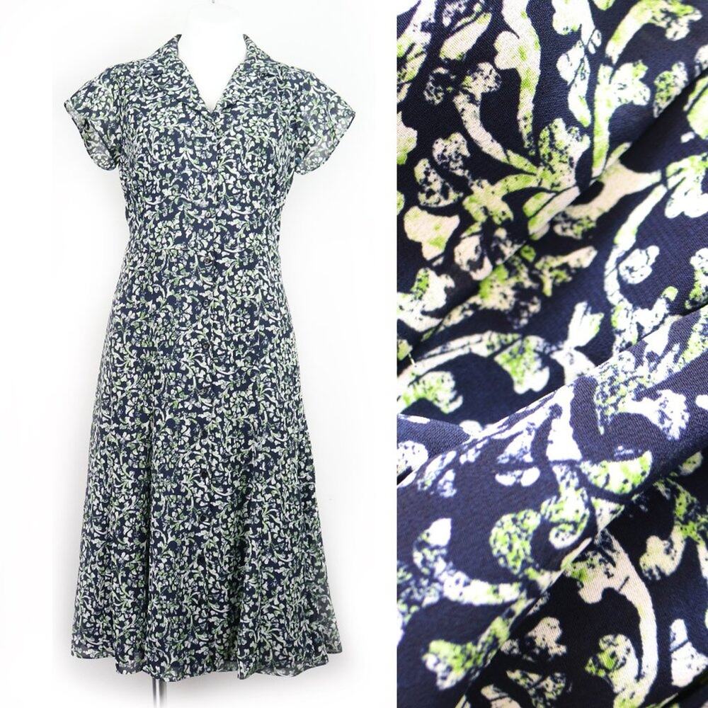 Liz Claiborne Shirtdress Navy  Blue & Green Gothic Print Size 6